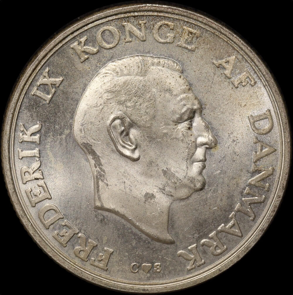 Denmark 1958 Silver 2 Kroner Frederick IX KM#845 Uncirculated product image