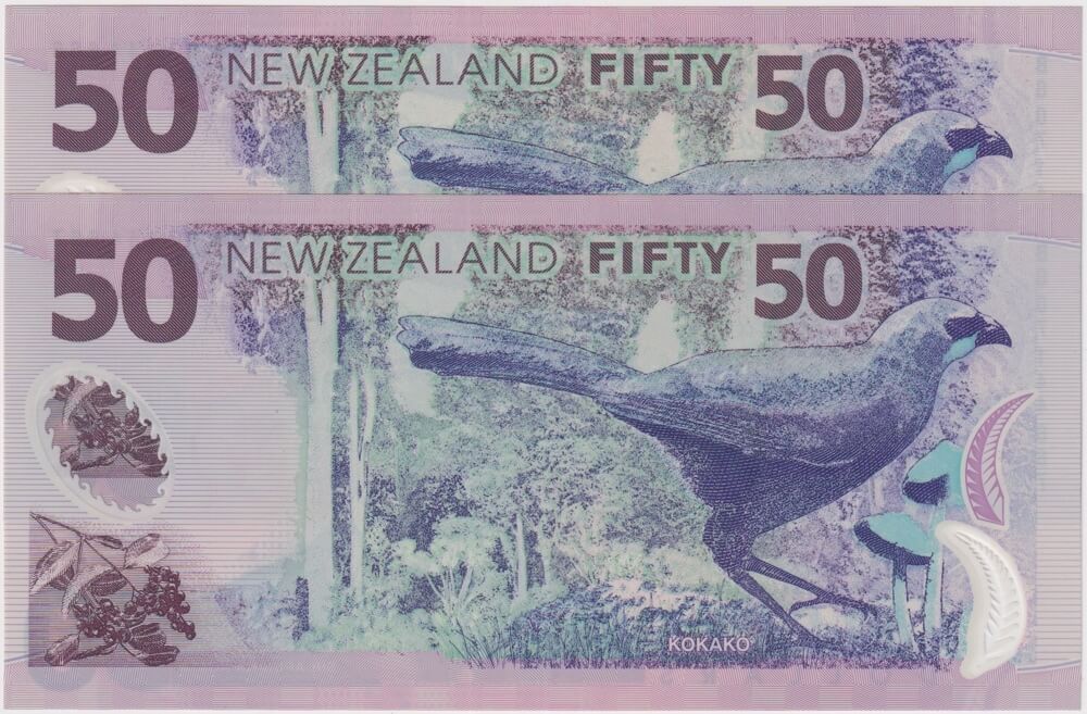 New Zealand 2007 Consecutive Pair of 50 Dollars Notes P#188b Uncirculated product image