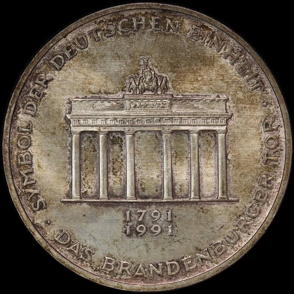 Germany 1991 Silver 10 Deutsche Mark KM#177 Uncirculated Brandenburg Gate