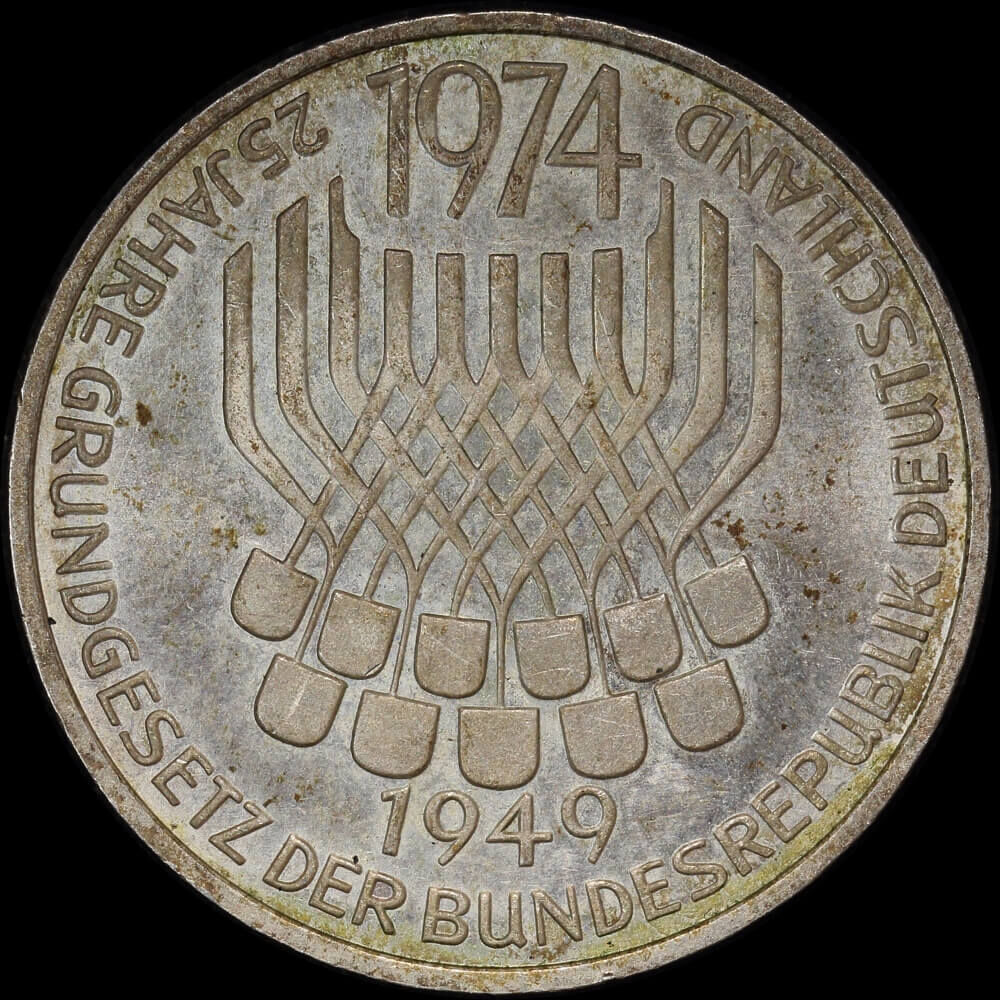 Germany 1974 Silver 5 Deutsche Mark KM#138 Uncirculated 25 Jahre Grundgesetz