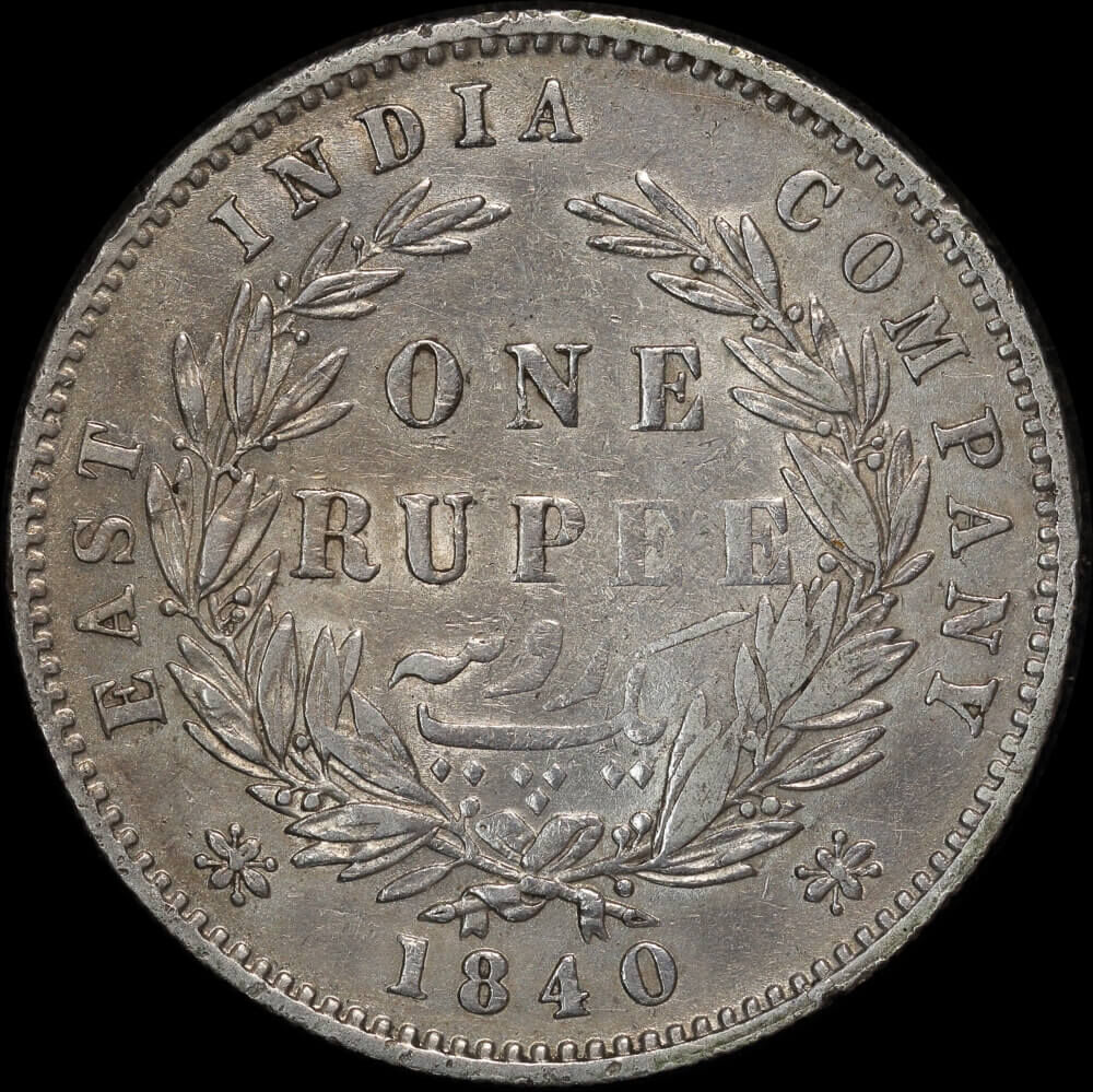 India (British) 1840 Silver 1 Rupee KM#457 Very Fine product image