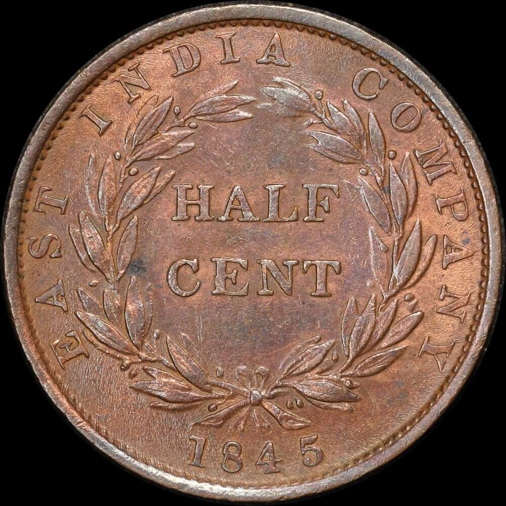 India (British) 1845 Copper 1/2 Cent KM#2 GEF product image