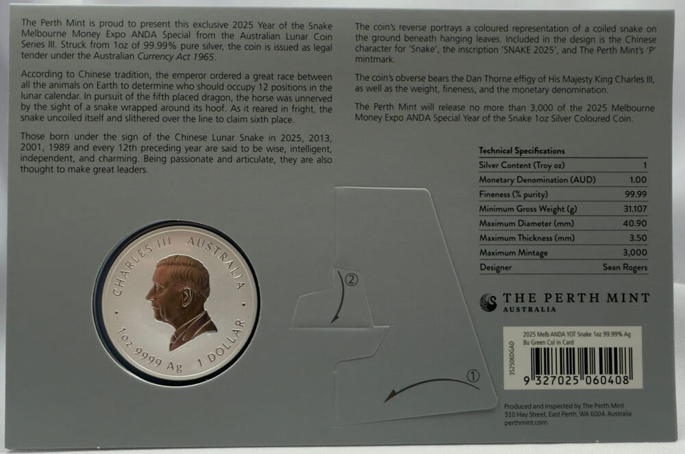 2025 Silver 1oz Green Snake - Melbourne Money Expo product image