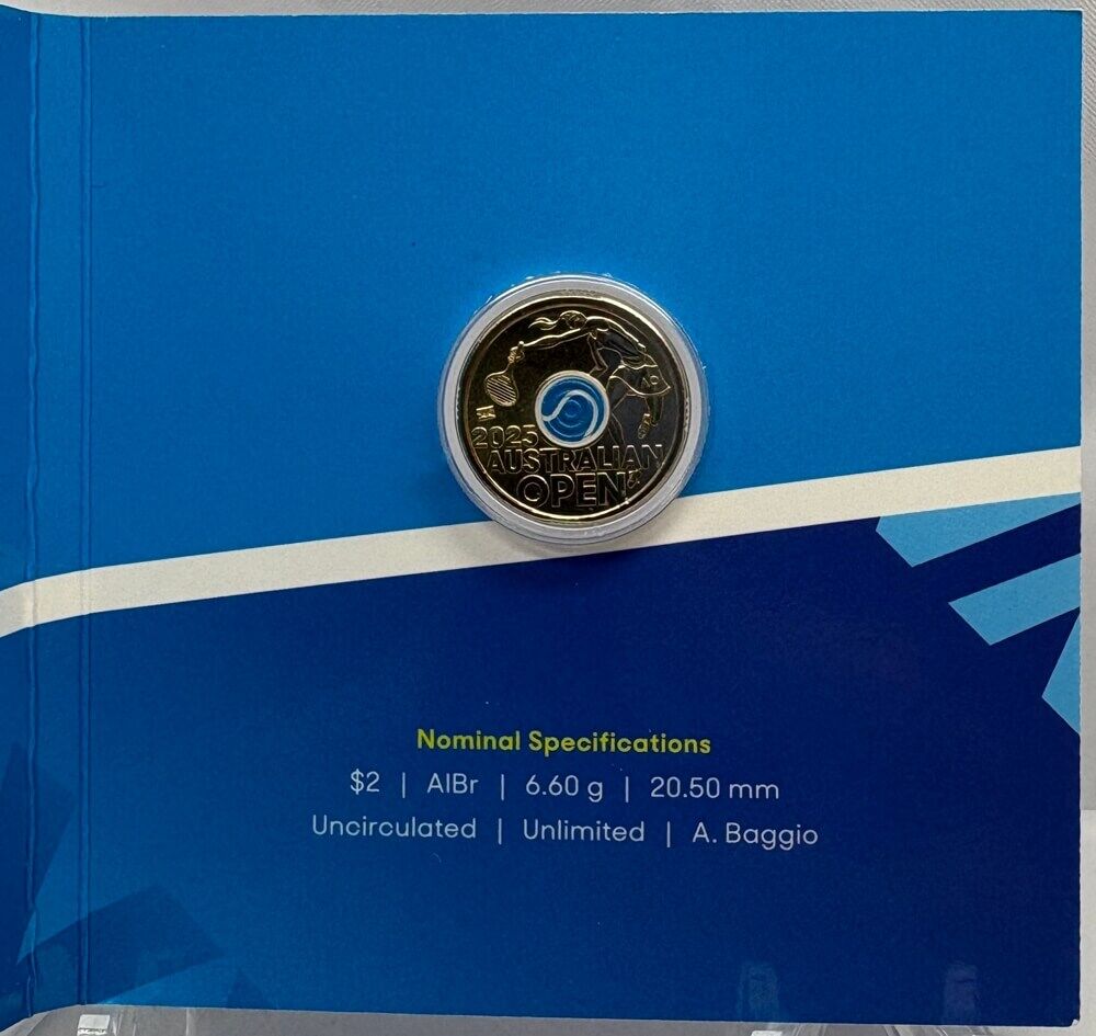 2025 Coloured $2 Coin in Folder Australian Open Women's Tennis Blue