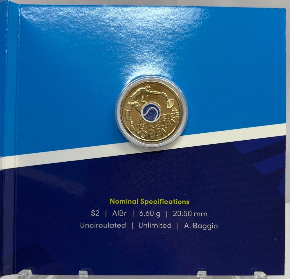 2025 Coloured $2 Coin in Folder Australian Open Men's Tennis Blue