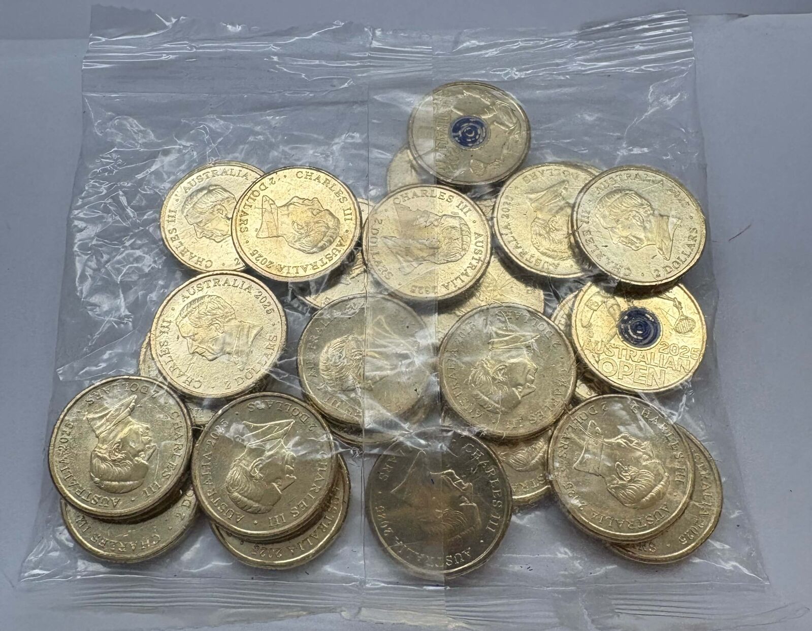 2025 Mint Bag of 25 Coloured $2 Coins Australian Open Men's Tennis Blue