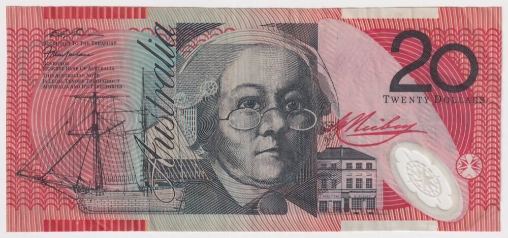 1997 $20 Note Macfarlane/Evans R418a good VF Dropped Digit in Serial