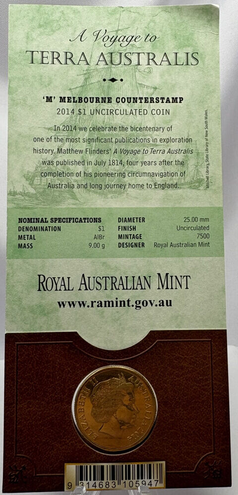 2014 1 Dollar Uncirculated Coin Terra Australis Melbourne Counterstamp