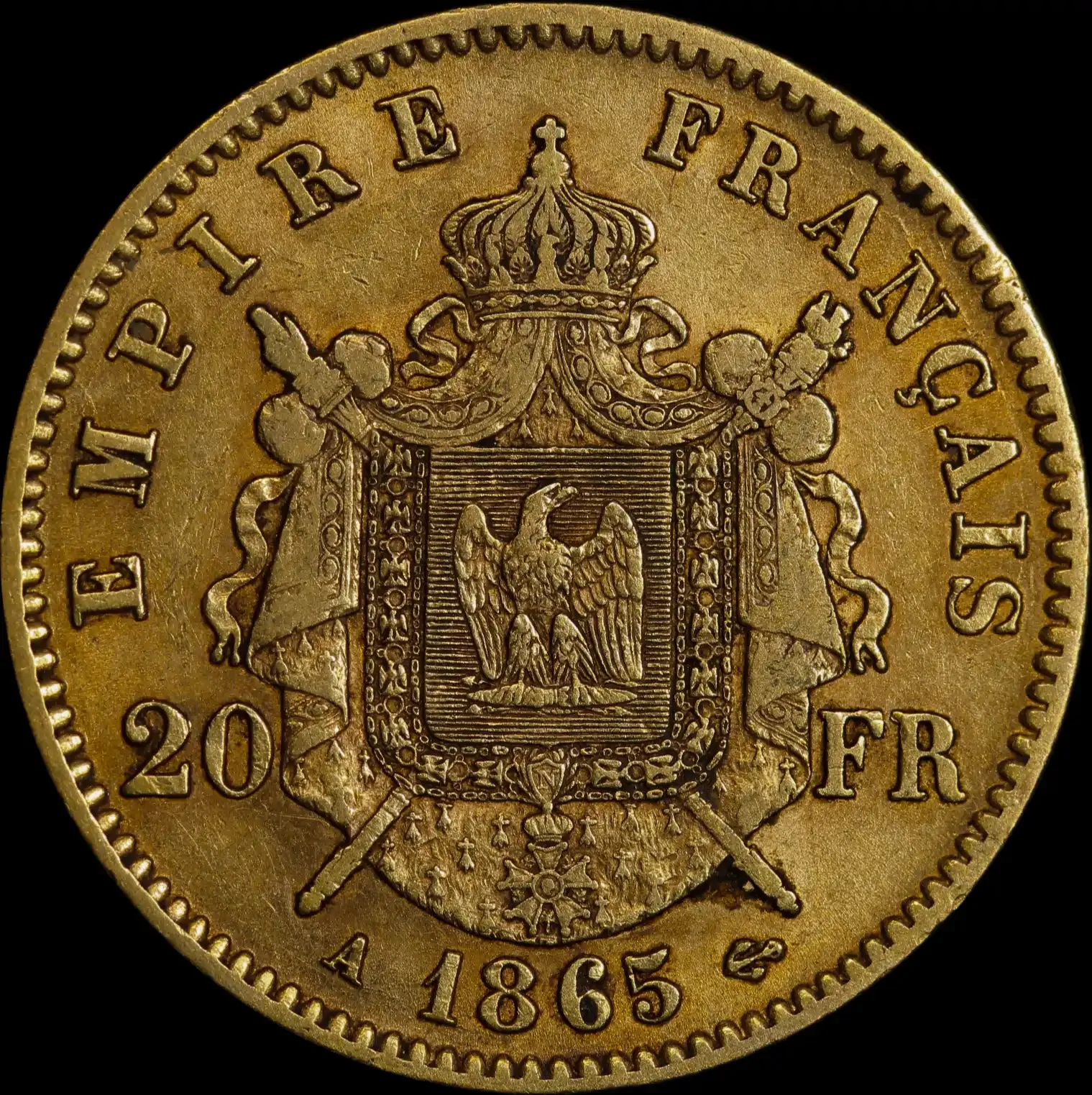 France 1865-A Gold 20 Franc KM#801.1 good VF product image
