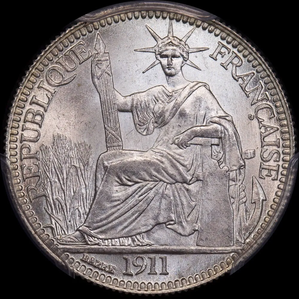 French Indo China 1911-A Silver 10 Cents Lec #150 PCGS MS66+