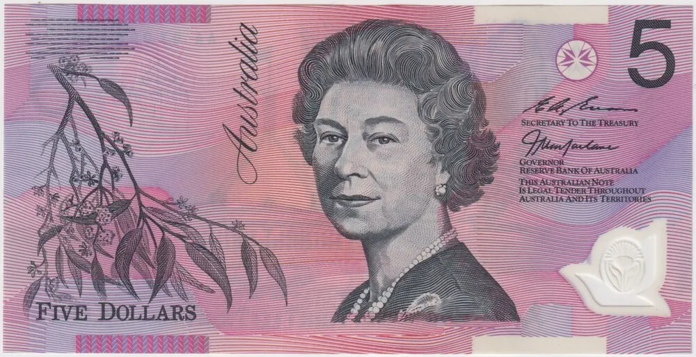 1997 $5 Note AA97 Black Serials MacFarlane/Evans ex NPA Folder