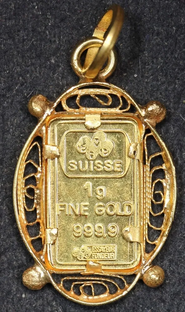 PAMP Suisse Fine Gold 1 gram Minted Ingot in 18ct Frame