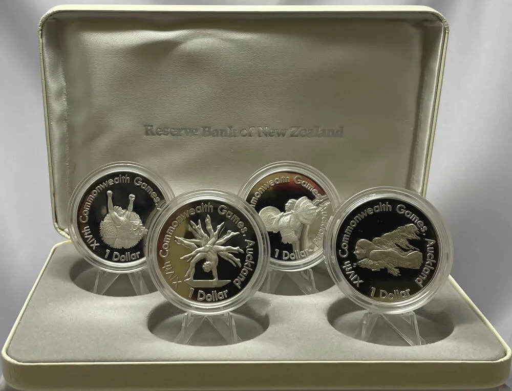 New Zealand 1989 Silver Proof Dollar 4 Coin Set Commonwealth Games product image
