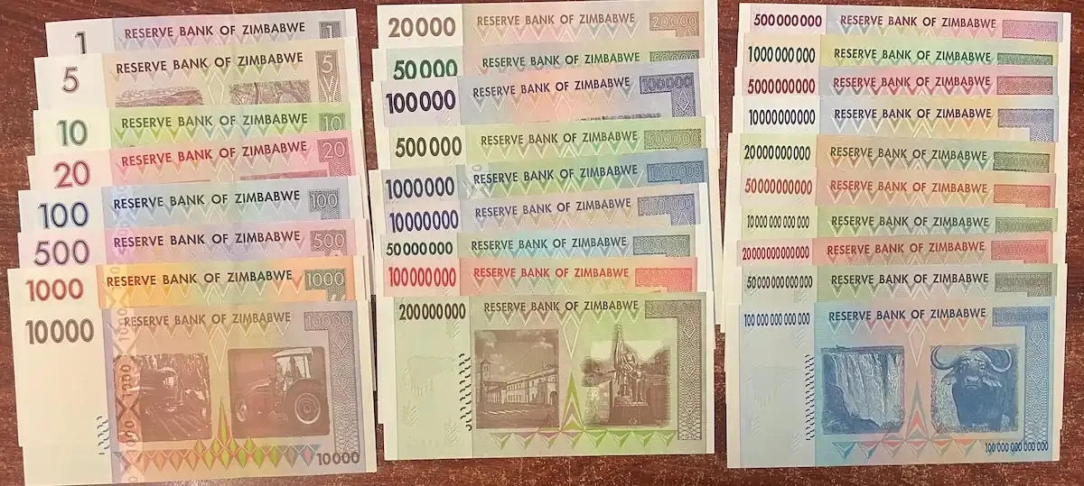 Zimbabwe 2007-2008 Complete Set of 27 Hyperinflation Notes 1-100 Trillion Dollars Uncirculated product image