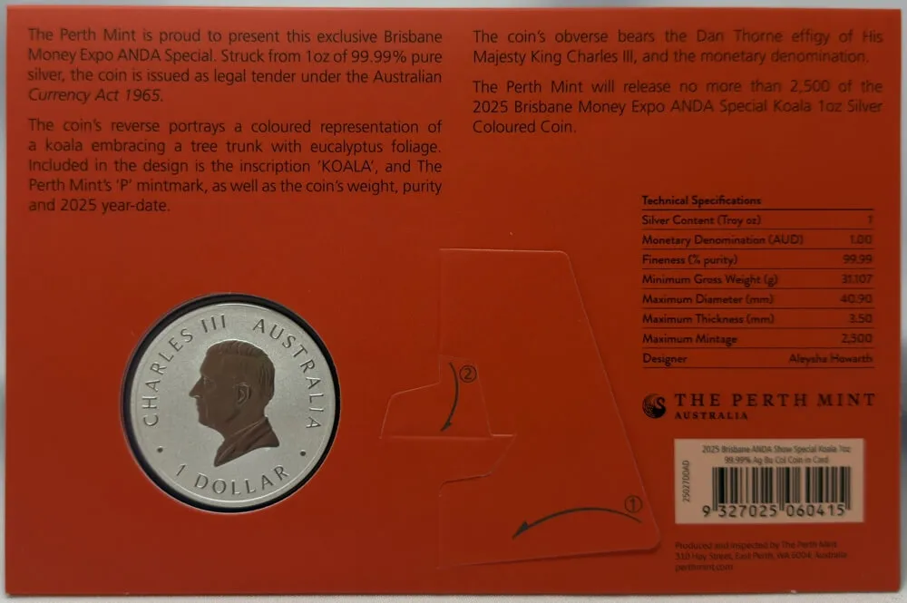 Australia 2025 Silver 1oz Coloured Koala Uncirculated Brisbane Money Expo product image