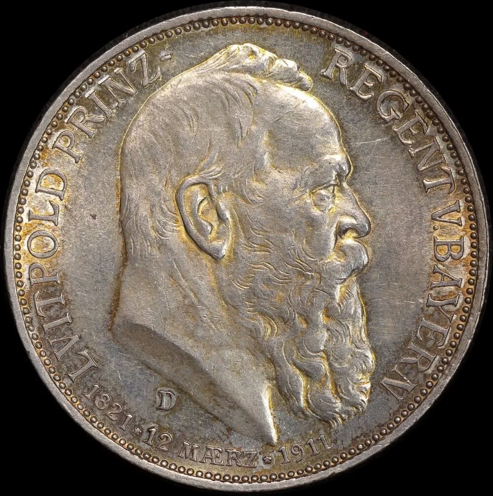 German States (Bavaria) 1911 Silver 3 Mark KM# 998 GEF product image