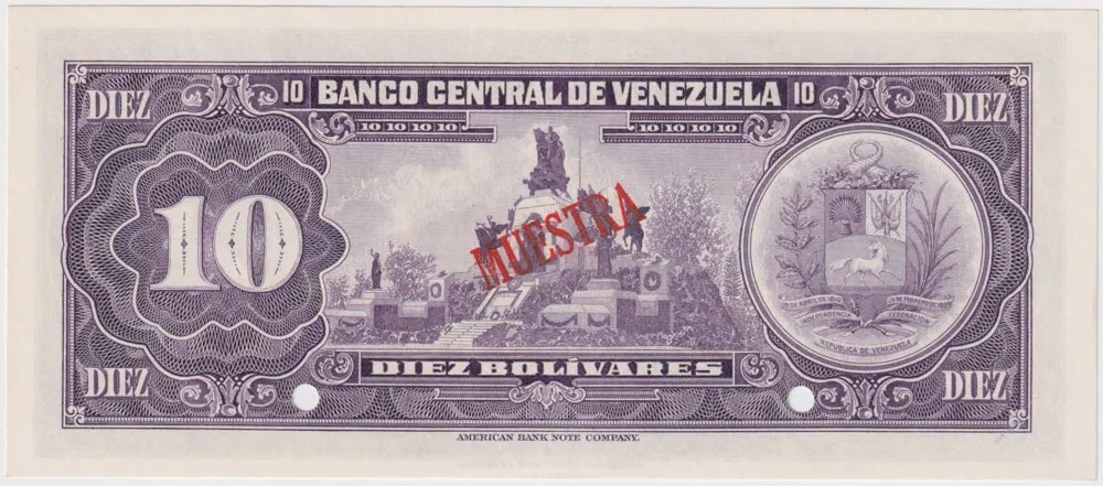 Venezuela 11.4.1972 Specimen 10 Bolivares P# 61s1 Uncirculated