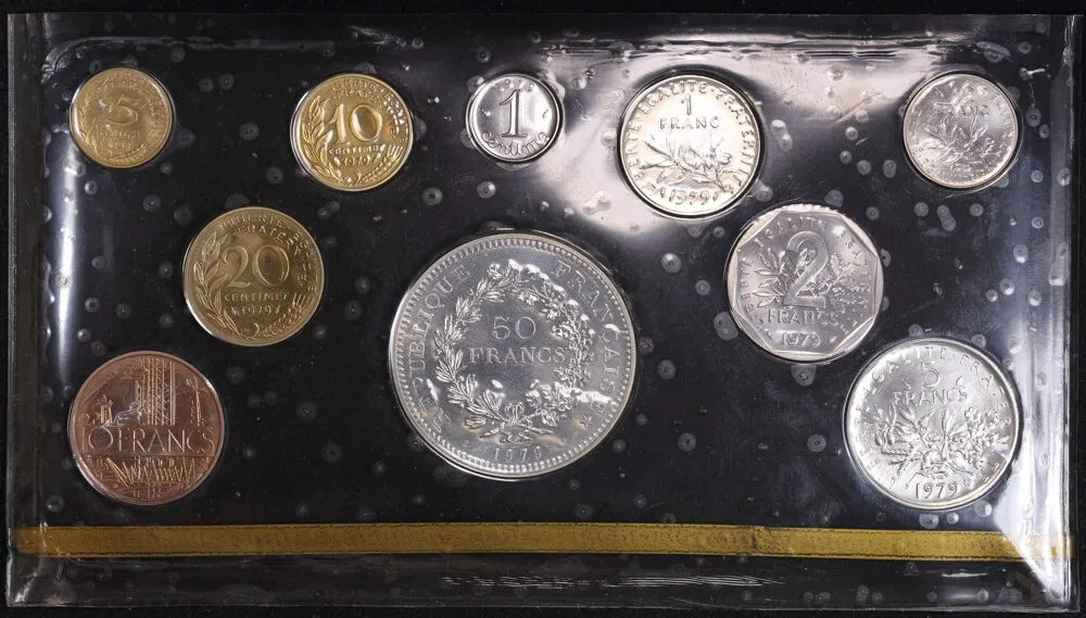 France 1979 Specimen Coin Set of 10 Fleurs de Coin