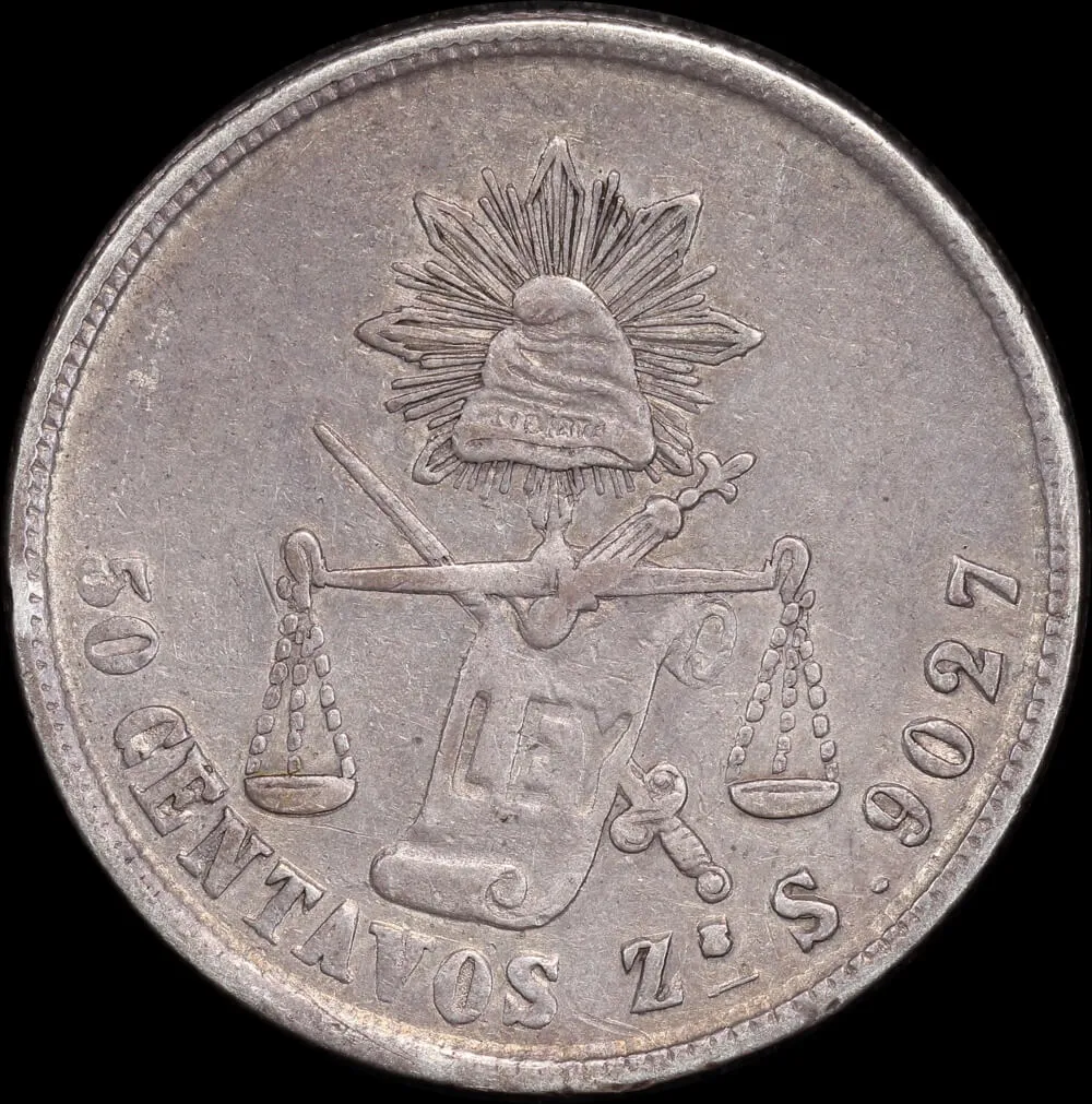 Mexico 1878 Zs S Silver 50 Centavos KM# 407.8 EF product image