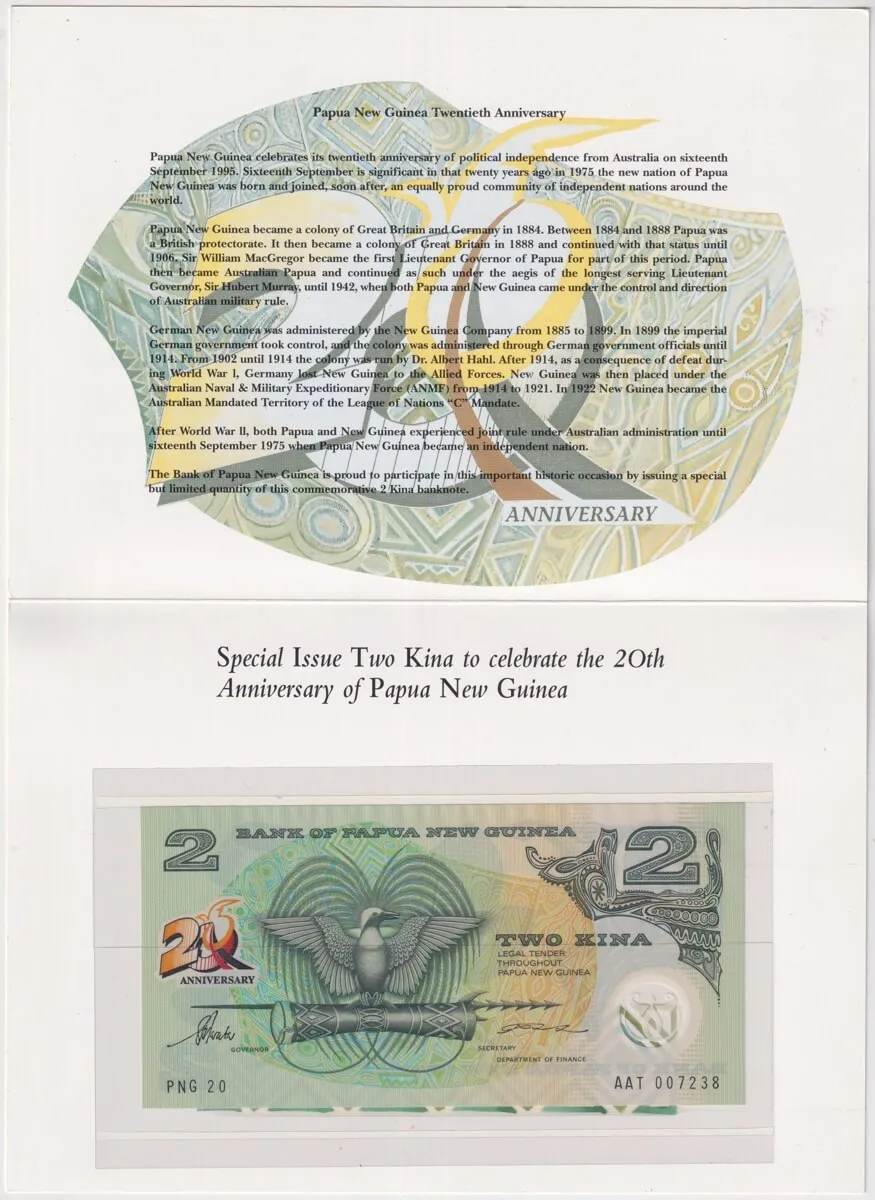 Papua New Guinea 1995 2 Kina P# 15 20th Anniversary Special Issue Folder product image