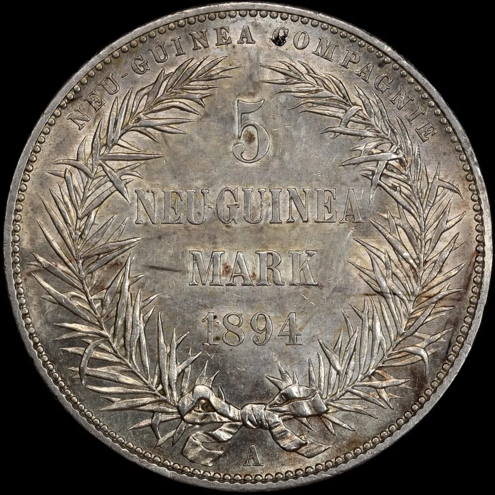 German New Guinea 1894-A Silver 5 Marks KM# 7 PCGS Genuine UNC Details