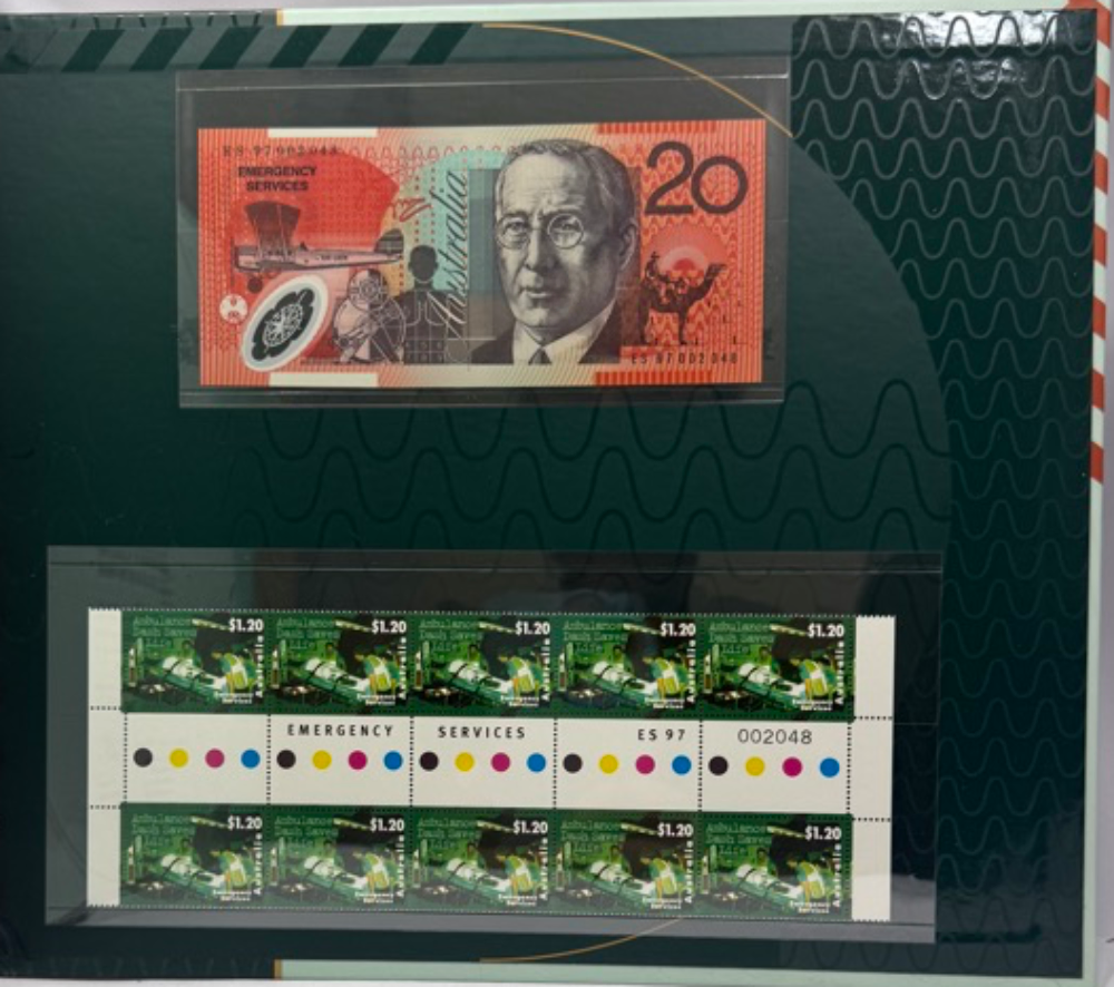 1997 20 Dollar Deluxe Note & Stamp Set - Emergency Services