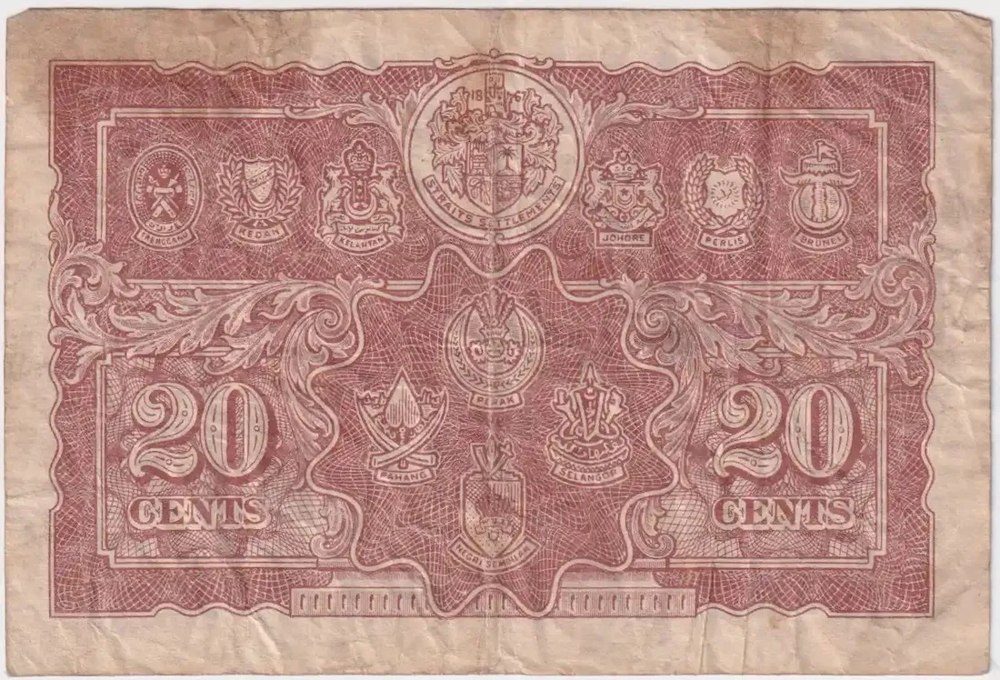 Malaya 1941 20 Cents Pick# 9 Fine