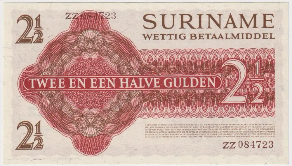 Suriname 1961 2.5 Gulden Pick# 117a Uncirculated
