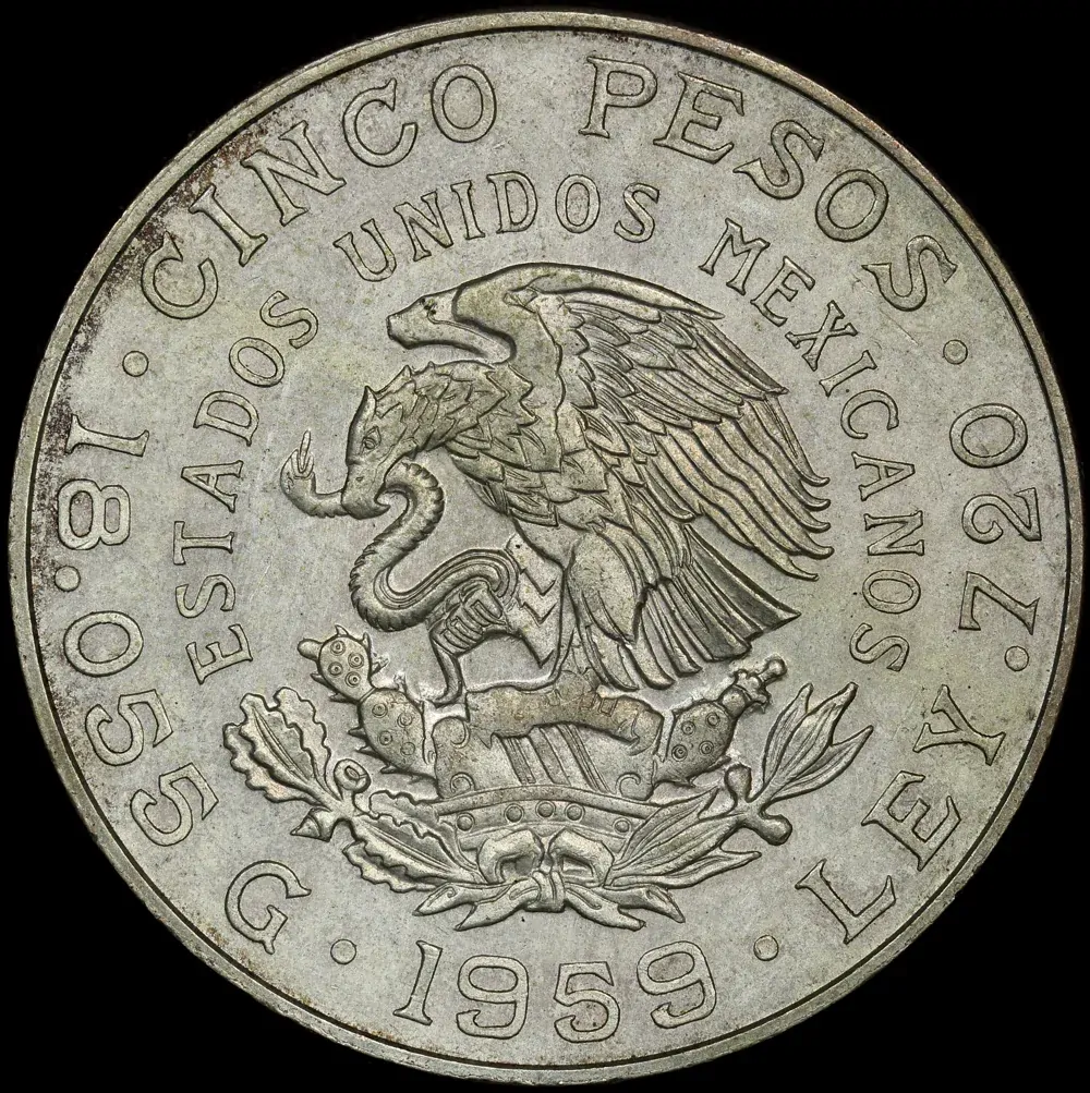 Mexico 1959 Silver 5 Pesos KM# 471 Uncirculated product image