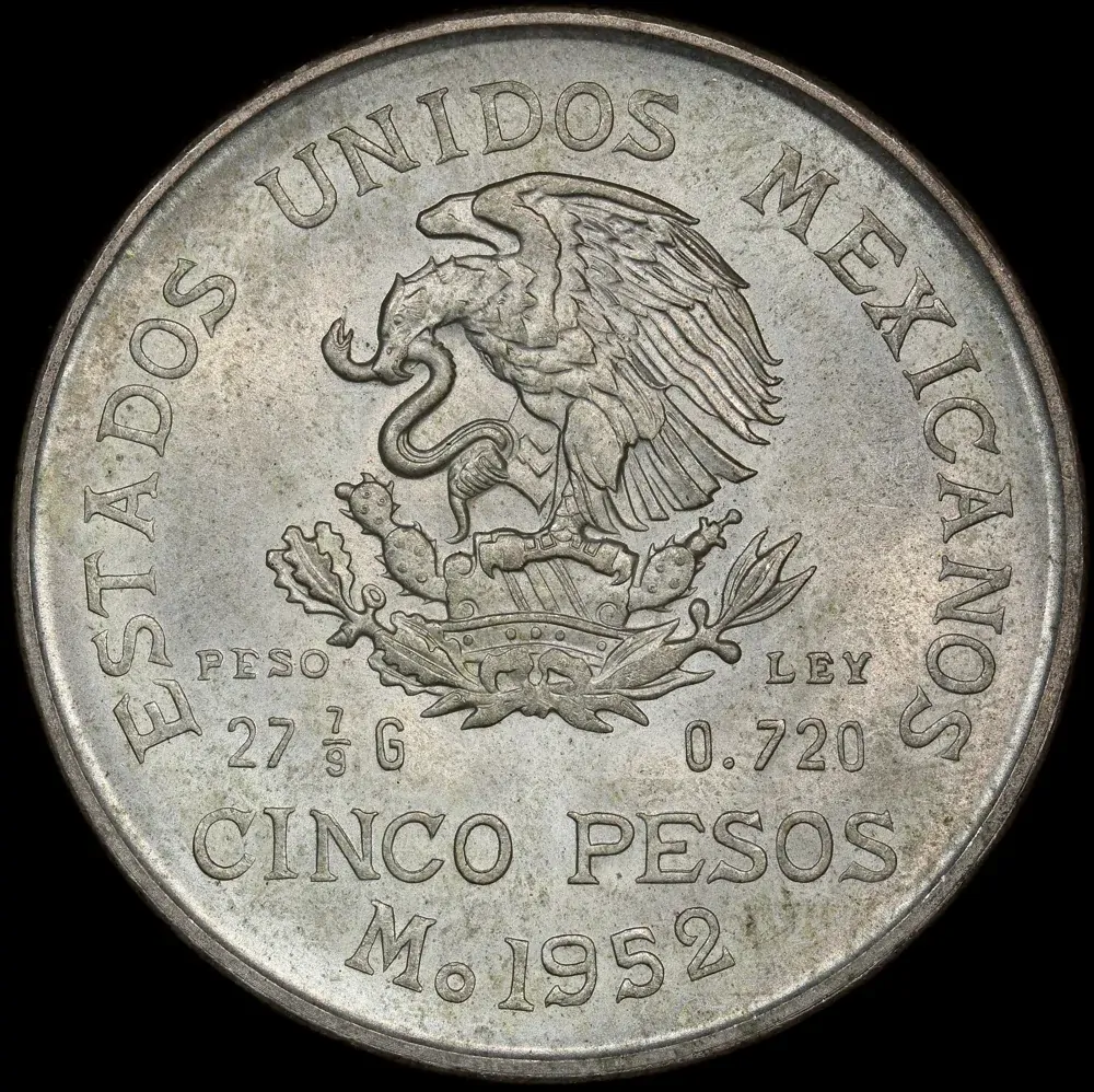 Mexico 1952 Silver 5 Pesos KM# 467 Uncirculated product image