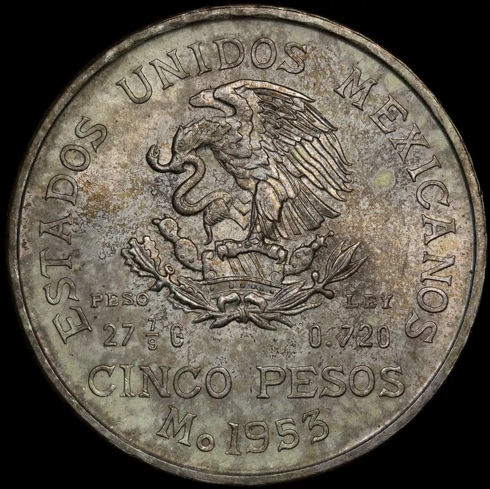 Mexico 1953 Silver 5 Pesos KM# 468 Uncirculated product image
