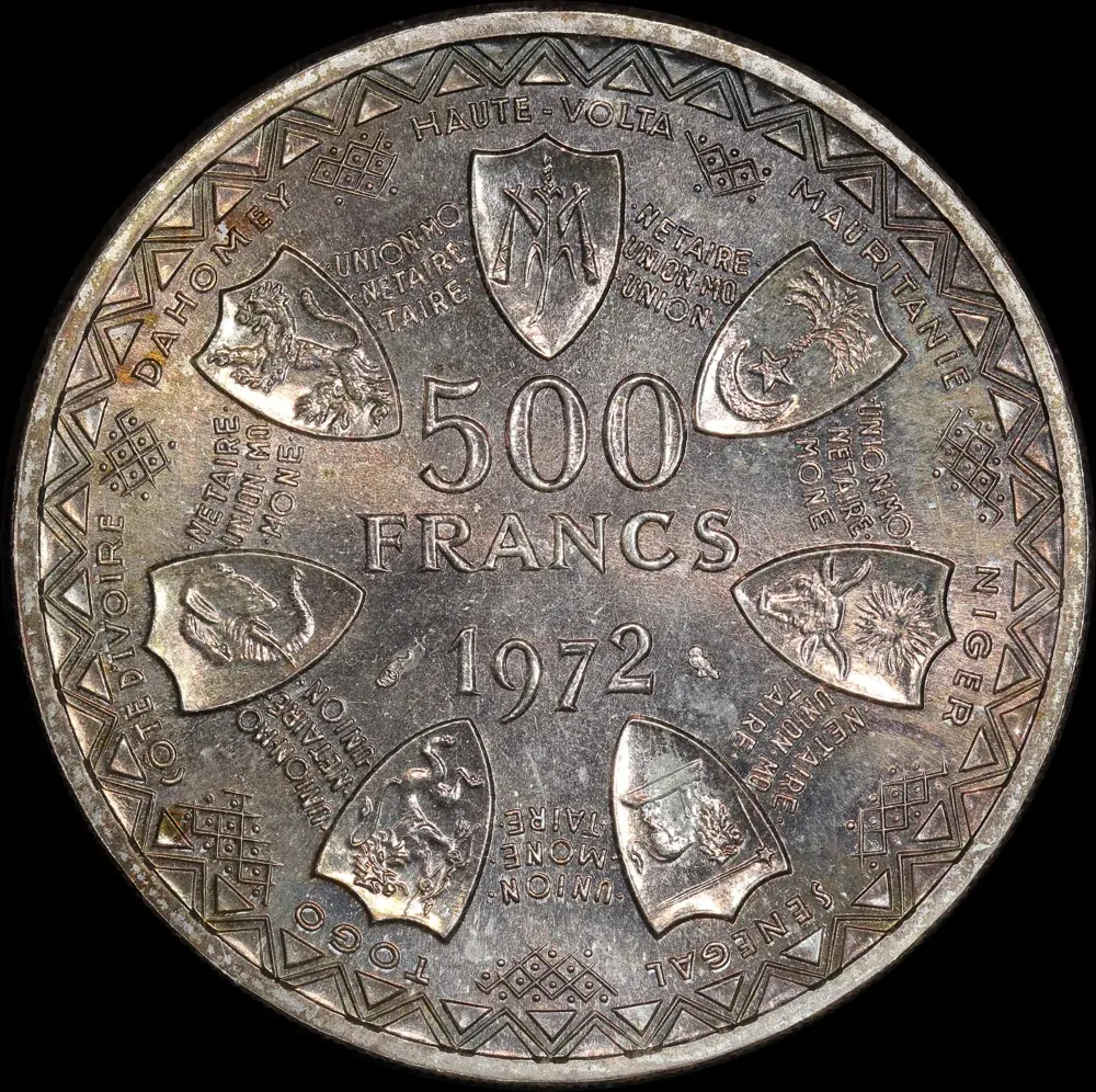 Western African States 1972 Silver 500 Francs KM# 7 Choice Unc product image
