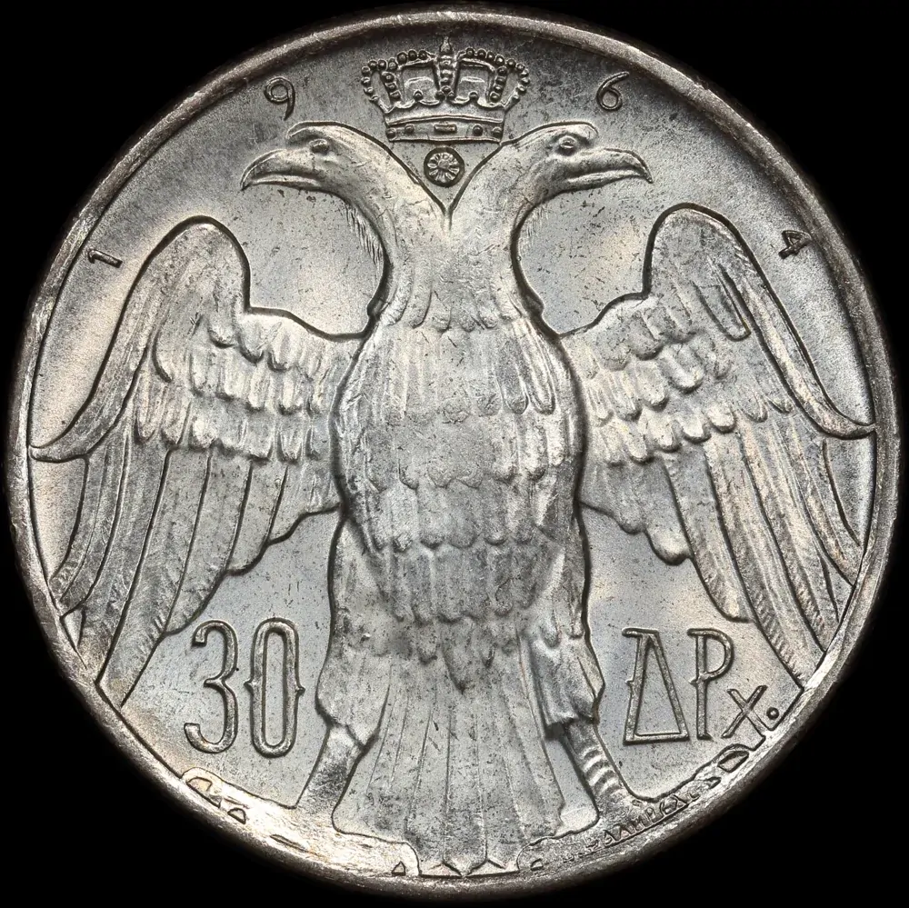 Greece 1964 Silver 30 Drachmai KM#87 Choice Unc