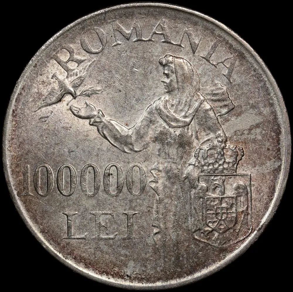 Romania 1946 Silver 100,000 Lei KM#71 good EF product image