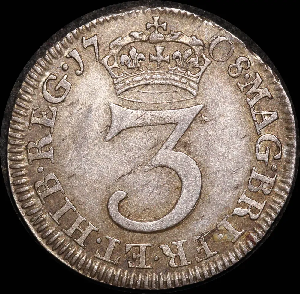  1708 Silver Maundy Threepence Sp#3596B EF product image