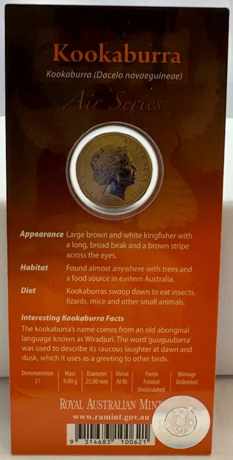 2011 1 Dollar Uncirculated Coin Air Series Kookaburra 