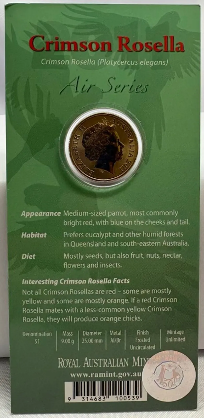 2011 1 Dollar Uncirculated Coin Air Series Crimson Rosella product image