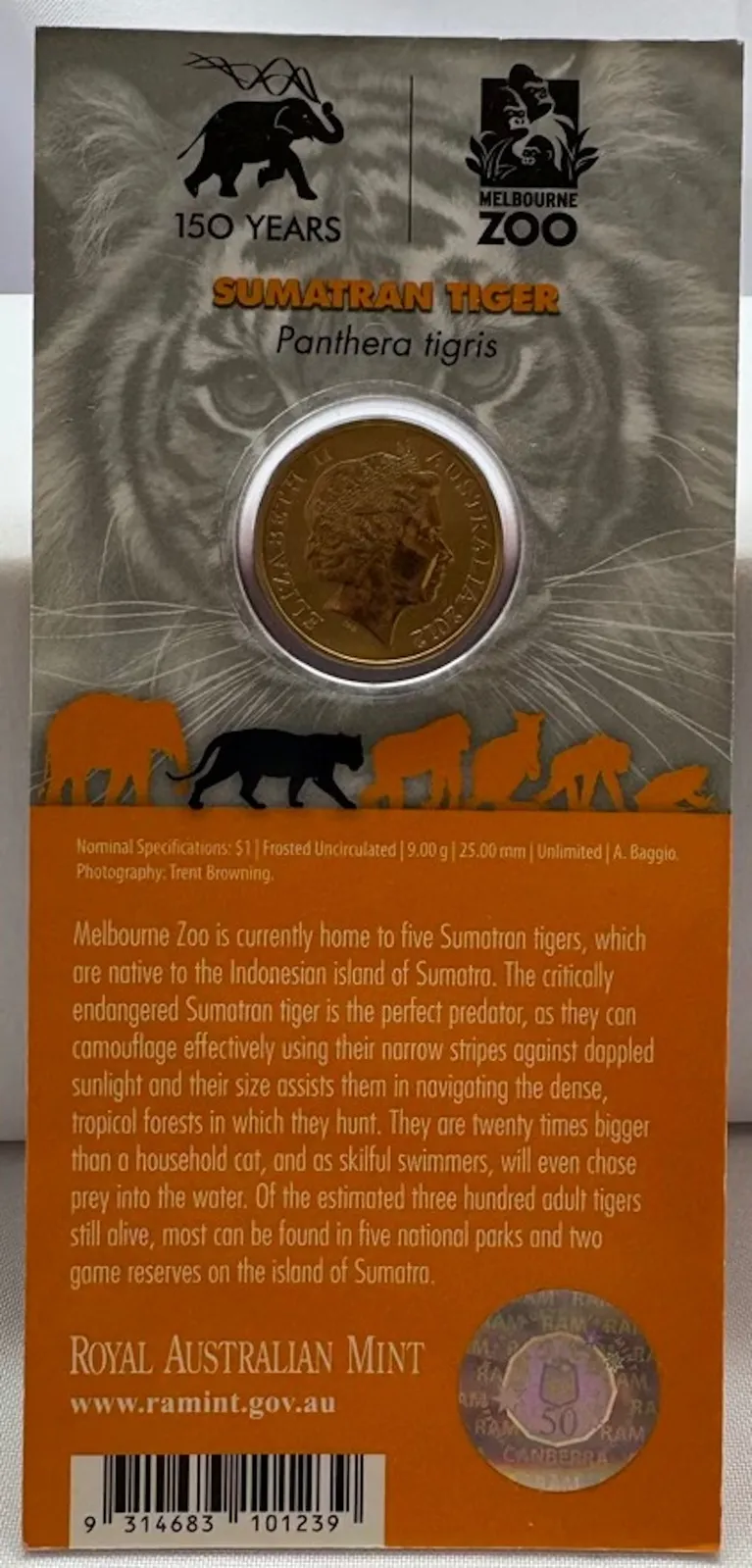 2012 Coloured 1 Dollar Uncirculated Coin Animals of the Zoo Sumatran Tiger product image