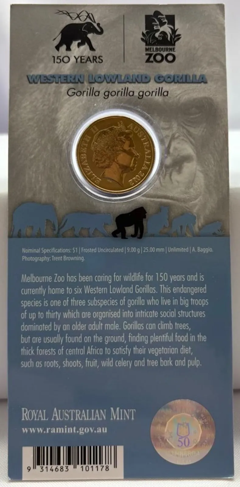 2012 Coloured 1 Dollar Uncirculated Coin Animals of the Zoo Lowland Gorilla