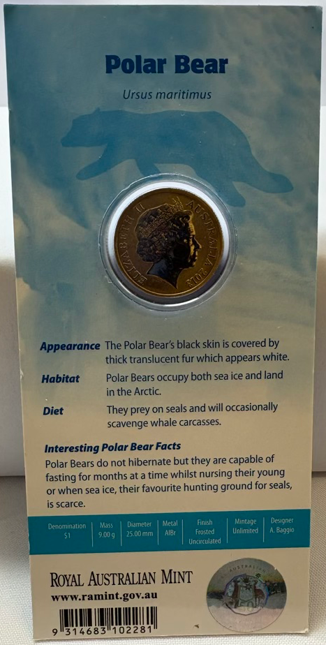 2013 Coloured 1 Dollar Uncirculated Coin Polar Series Polar Bear