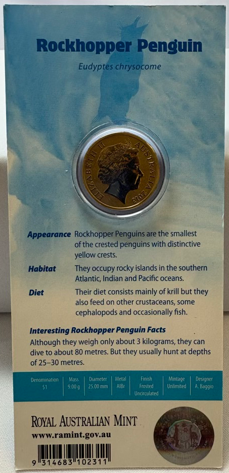 2013 Coloured 1 Dollar Uncirculated Coin Polar Series Rockhopper Penguin