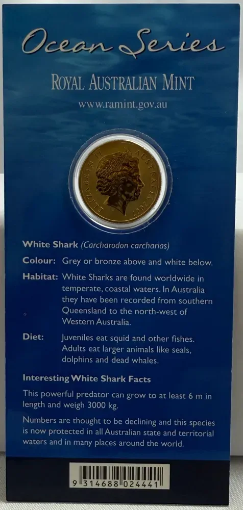 2007 Coloured 1 Dollar Uncirculated Coin Ocean Series White Shark