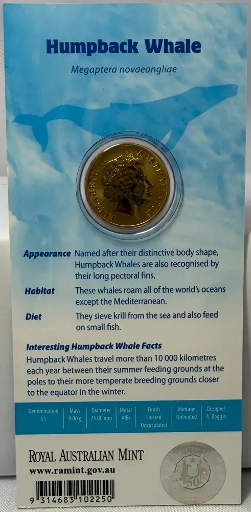 2013 Coloured 1 Dollar Uncirculated Coin Polar Series Humpback Whale