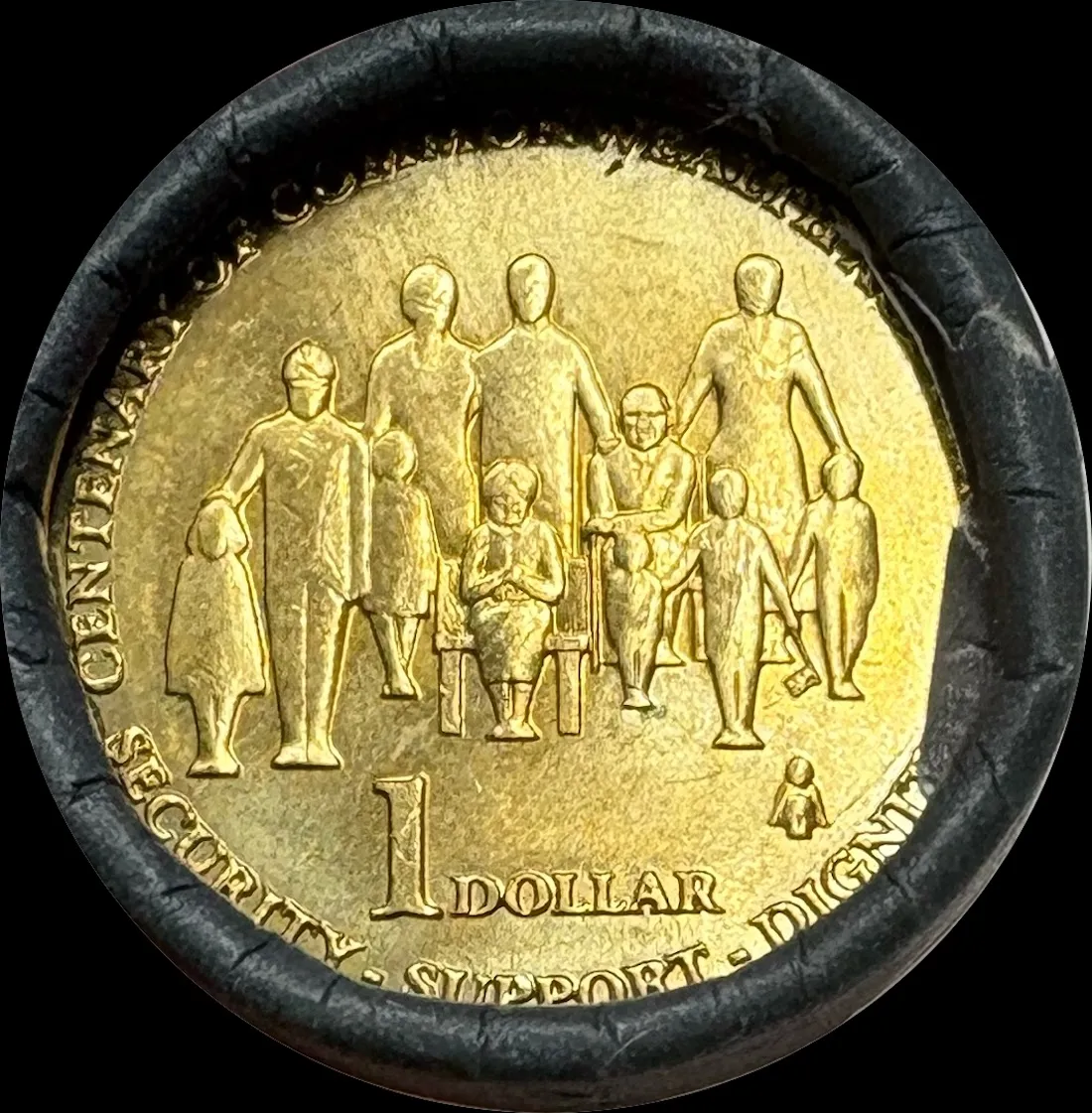 2009 One Dollar Coin Mint Roll Old Age Pension Tails / Tails