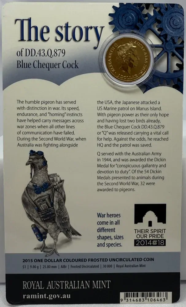 2015 Coloured $1 Coin Unlikely Heroes - Blue Chequer Cock product image