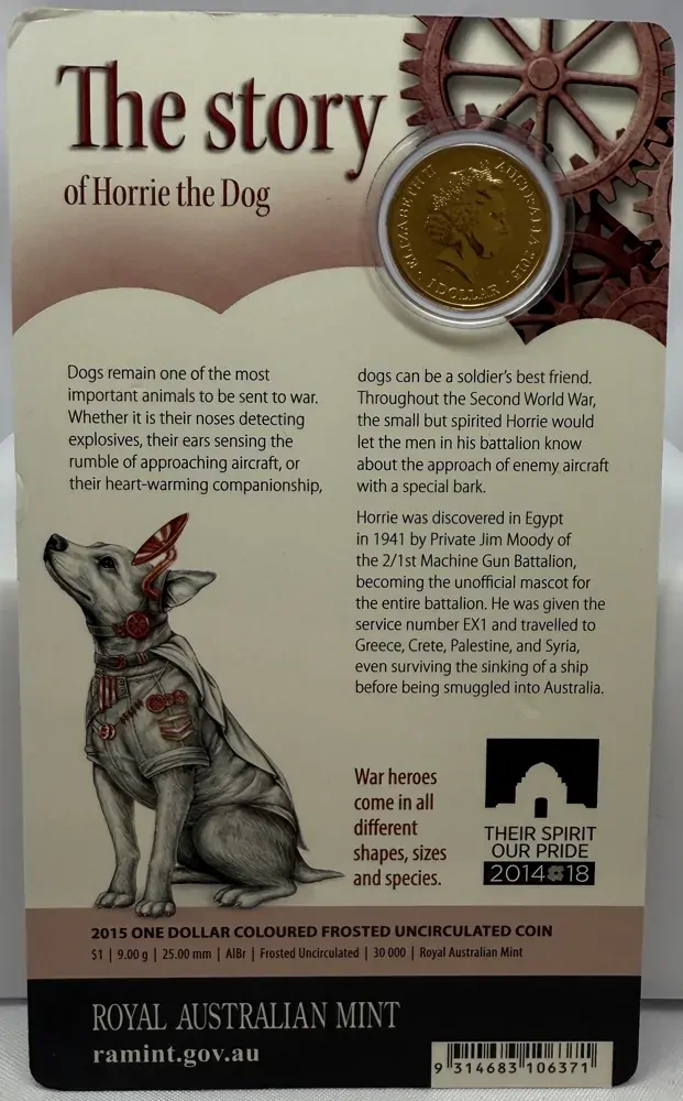 2015 Coloured $1 Coin Unlikely Heroes - Horrie the Dog product image