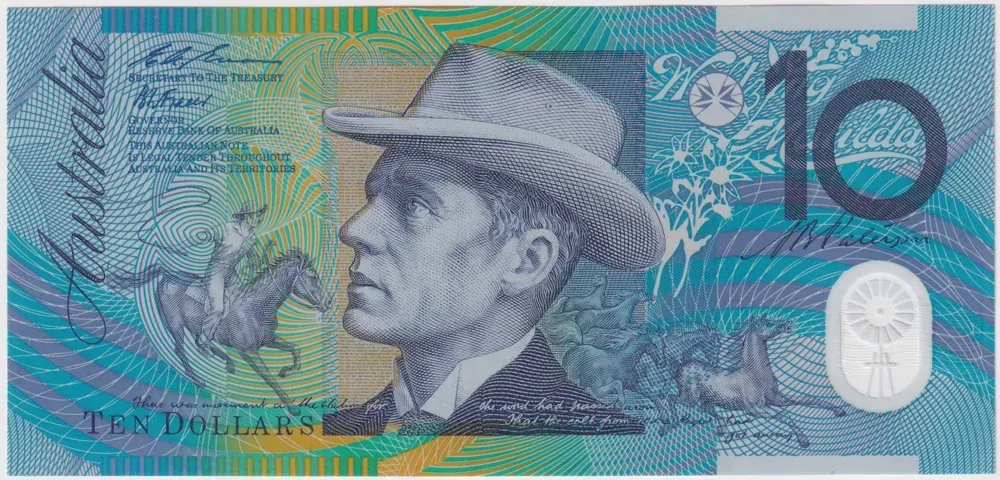 1996 $10 Note AA96 First Prefix Fraser/Evans R318aF Ex NPA Folder