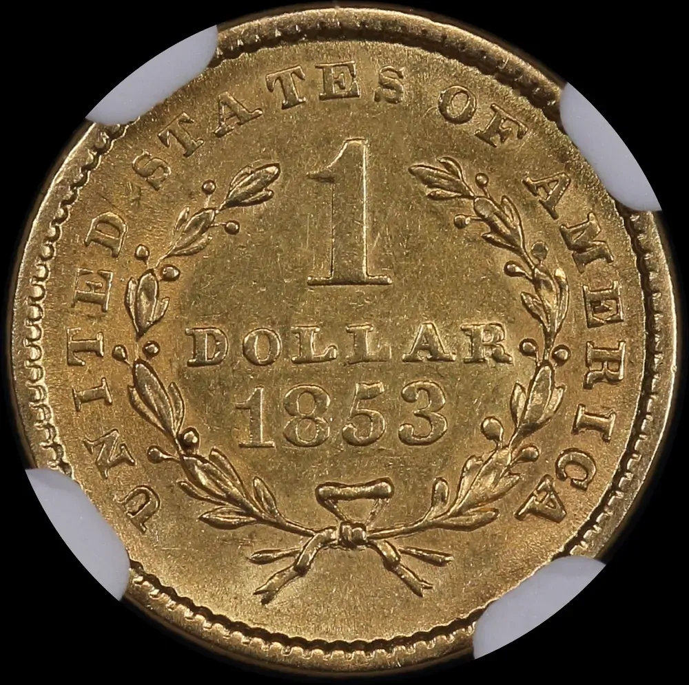 United States 1853 Gold 1 Dollar Liberty Head KM#73 about Unc NGC AU58 product image