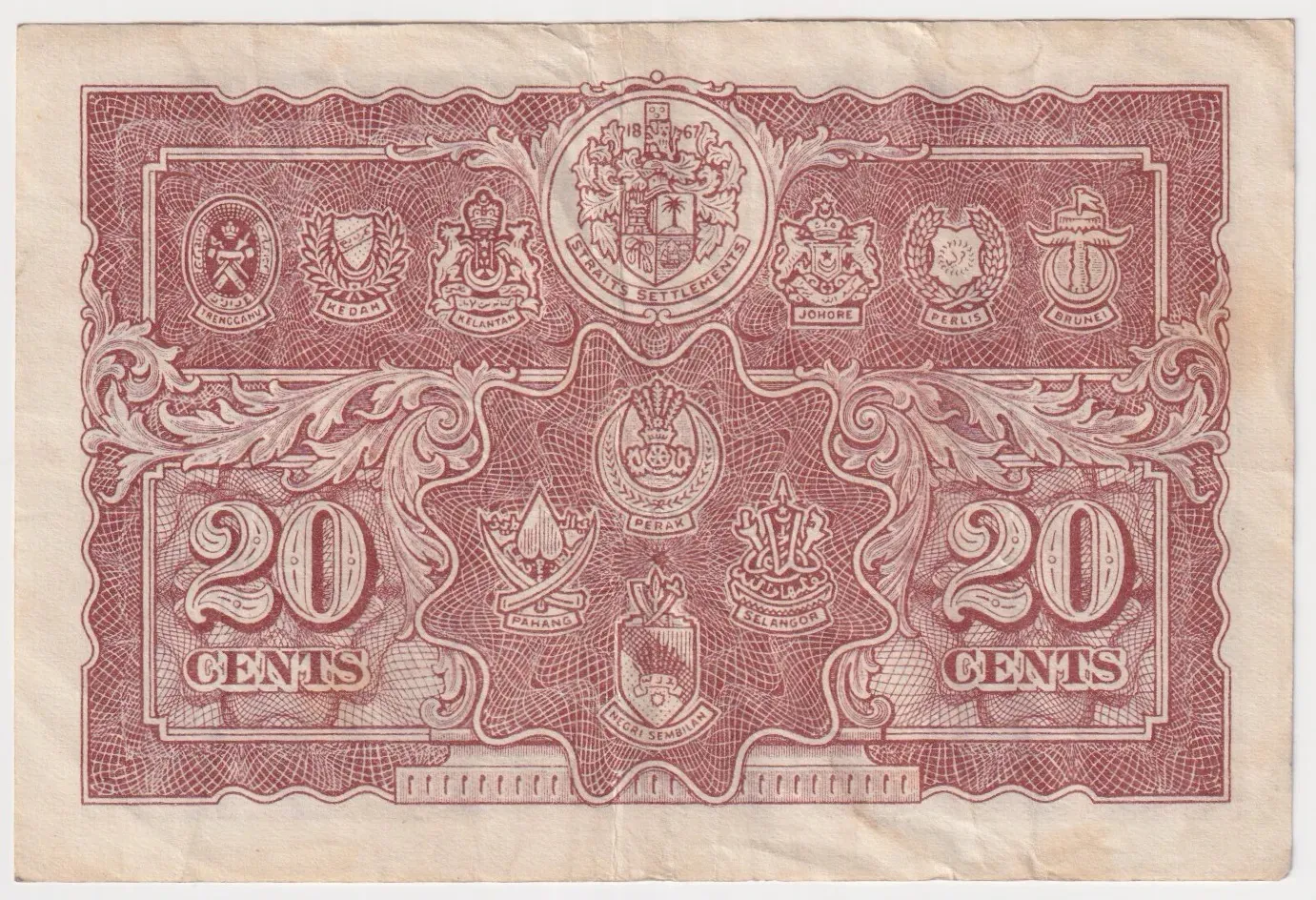 Malaya 1941 20 Cents P#9 good VF