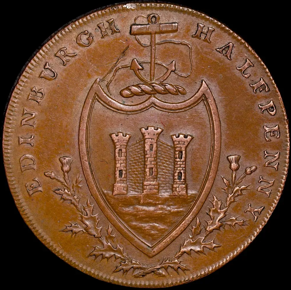Edinburgh 1790 Copper Halfpenny Token DH 25 good EF